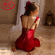 
LangSha (LangSha) light luxury sexy pajamas for women pure desire ice silk spring and autumn suspender nightgown summer nightgown feeling new summer style 6629 two-piece set rose red XL