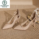 
Woodpecker's beautiful patent leather nude pointed toe thin heel sandals for women's new summer style without tired feet one-button buckle skirt high heel shoes Nude color 688-60 7cm 38
