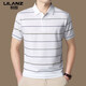 Lilang Light Luxury Mulberry Silkworm. Silk Short-sleeved T-shirt for Men's Summer Business Stripe Middle-aged Casual Lapel Half-sleeved Polo Shirt Blue /723 M 48 Suggested 95-115Jin [Jin equals 0.5 kg]