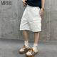 Mr.de Yin Xiaoji Schwere Wäsche loser Arbeitskleidung Großtasche Weißer Bambusgelenk Jeans Shorts Fünf-Punkte-Hosen für Männer und Frauen 1049 Weiß M (95-125jin [Jin gleich 0,5 kg])