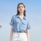 百图betu女装2025夏季新款衬衫莱赛尔莱赛尔凉感牛仔短袖上衣2505X17 牛仔色 M