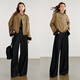 Chuyu jacket for women 2025 autumn new retro Bath style stand collar loose short high street style jacket cafe green L