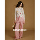 Banana CICI 2025 Été Nouvelle fleur de couleur contrastée Fleur de bambou brodée BAMBOO COUCH ROND CARDIGAN TRICHÉE C252MY722 BEIGE M