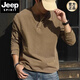 JEEP SPIRIT Jeep American retro men's henley shirt long-sleeved washed distressed t-shirt men's heavy henley collar top brown original M