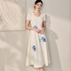 ROEYSHOUSE new Chinese embroidered dress for women 2025 summer elegant large hem skirt 12156 beige S