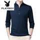 Playboy (PLAYBOY) pure cotton long-sleeved T-shirt men's casual thin T-shirt top summer spring autumn winter middle-aged men's stand-up collar bottoming long-sleeved 6625 green thin section L 170 recommended 120-140 Jin Jin equals 0.5 kg