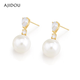AJIDOU Ajidou earrings birthday gift imitation pearl pendant zircon earrings for girlfriend and wife white + gold
