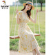 Woodpecker gentle date chiffon dress for women in summer 2025 new style this year's popular waist-closing seaside vacation floral long skirt picture color M suggests 95--104Jin [Jin equals 0.5 kg]