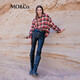 MO&Co.2024 new autumn Scottish plaid tassel raw edge loose thick cotton shirt