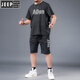 JEEP SPIRIT large-size ice silk sportswear suit for men in summer fat man plus fat plus larger quick-drying shorts shorts short sleeves T-shirt casual men's clothing black 826 set 2XL Recommended 140-160Jin [Jin equals 0.5 kg]