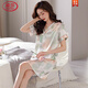 Langsha Light Luxury High-End New Nightgown for Women Summer Seda Seda de manga corta Pajama delgado Summer Summer's Real Summer Leotard Mint Blue M9928 [mangas cortas/almohadilla sin pecho] M 160