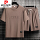 皮尔卡丹（pierre cardin）男士夏季套装青少年短袖t恤薄款冰丝两件套休闲运动服五分短裤子 套装-TZ829军绿【上衣+裤子】 M 建议90-110斤