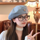 
Korean spring new beret sun protection sun protection denim solid color painter hat women Korean button summer hat button denim beret light blue single size