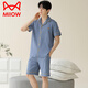 Catman (MiiOW) pajamas men's summer pure cotton short sleeve shorts cardigan thin large size solid color casual home clothing set royal blue 12805 [100 pure cotton] L [recommended 100-120 Jin [Jin equals 0.5 kg] wear]