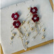 QBILY Bridal Headwear Burgundy Flower Earrings Set Tassel Hairpin Wedding Toast Clothes Xiuhe Accessories Headwear Burgundy Flower Hairpin + Earrings
