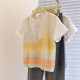 Kuzhang 2025 Dopamin-Stricksutiger mit kurzärmeligem gestricktem Top-Zweiteiler 2025 Sommer neues modisches Outfit Blau und gelbe Weste E854# XL empfohlen 120-140jin [Jin gleich 0,5 kg]