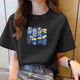 220G reines Baumwoll-Kurzärärt-T-Shirt für Frauen 2025 Sommer loser und vielseitiger runder Nacken gerade schulterdruckgedrucktes Top T-Shirt B701YL 1491 Weiß L.