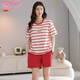 Modal pajamas ladies summer 2024 new pure cotton shortsleeved shorts two-piece suit summer striped home clothes can be worn outside Z9885 M [recommended to wear 80-100Jin [Jin equals 0.5 kg]]