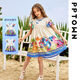 Brangdy girls short-sleeved dress summer 2025 new children's princess skirt national style new Chinese skirt women 11965 yellow flowers 120 cm