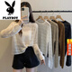 Playboy (PLAYBOY) official hollow sweater summer sweater 2025 new Korean version long-sleeved loose versatile top sunscreen cover white S suggested 7595Jin [Jin equals 0.5 kg]