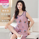 Modal pajamas for women in summer pure cotton sleeveless suspender vest shorts cute cartoon plus size fat mm home clothing two-piece set 9859 3XL (145-165Jin [Jin equals 0.5 kg])