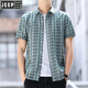 Jeep (Jeep) Camisa a cuadros de la camisa de verano de manga corta para hombres Camisa versátil Versátil Moda de moda Seda delgada de pulgada de pulgada de media manga ZZ829 Azul XL 120-135Jin [Jin iguala 0.5 kg]