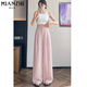 Baumwollgemachte Eisseide schmale Version hoher Taille mit breiten Beinen Casual Hosen für Frauen Sommer dünne Stil 2025 Neue lose kleine Anzughose 416 Weiß [hohe Qualität 27,5] L 100-115jin [Jin entspricht 0,5 kg]