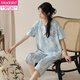 Modal Summer New Chinese Style Kurzärärmelte-Pyjama für Frauen-Baumwoll-Hauskleidung für Frauen, die geschnittene Hosen für den Sommer dünn sind, können außerhalb von LZY9901 M getragen werden (empfohlen 75-95jin [Jin gleich 0,5 kg])