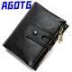 
AGOTG brand oil wax cowhide men's wallet short retro zipper anti-theft card clip rfid leather large capacity handbag brown