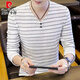 
Pierre cardin men's long-sleeved T-shirt spring and autumn new V-neck base shirt men's slim casual striped middle-aged and young T-shirt top 6188 black XL