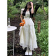 Let the fog white dress long skirt for women summer 2025 new small slimming seaside beach dress high-end light apricot first love dress XL recommended 120-135Jin Jin equals 0.5 kg