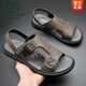 啄木鸟凉鞋男夏季2025新款透气男士真皮外穿休闲软底沙滩防水两用凉拖鞋 2306灰色 38