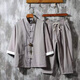 Shikuang Chinese style linen suit men's summer seven-quarter sleeve men's cotton linen Hanfu retro Tang suit Zhongshan suit buckle coat without words black A718 set [Quality assurance] 2XL 145-160Jin [Jin equals 0.5 kg]