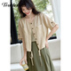 Tachi Miss Little Lazy Style Short Jacket Women 2025 Summer New Round Neck Versatile Casual Thin Cardigan Top Women Khaki M