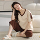 
Arctic velvet pajamas for women in summer pure cotton V-neck short-sleeved cropped pants loose and casual can be worn outside spring home clothing suit T-9854 (short suit) M (80-100Jin [Jin equals 0.5 kg])