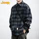 JEEP Jeep long-sleeved shirt men's autumn and winter retro plaid work shirt men's casual jacket men's navy blue 2XL