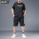 JEEP SPIRIT large-size ice silk sportswear suit for men in summer fat man plus fat plus larger quick-drying shorts shorts short sleeves T-shirt casual men's clothing black 826 set 2XL Recommended 140-160Jin [Jin equals 0.5 kg]