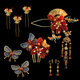 YWZR new age-reducing bridal headdress Xiuhe suit red and blue Chinese classical style flower tassel butterfly hairpin hair accessories headdress set (D0219)