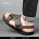 Rowilcs Sandalen Herren 2025 Neuer Sommer lässig Outdoor Dad Dad Beach Schuhe Anti-Rutsch-Kee-resistente weiche Sohle Dual-Purple-Leder-Sandalen YF-23321 Black 38