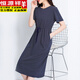 Hengyuanxiang pure cotton dress for women in summer long style over-knee stripes waist-hugging and slimming large size casual T-shirt long skirt full cotton loose green 6627 models with pocket S 90-100Jin [Jin equals 0.5 kg]