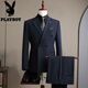 Playboy 2025 Winter Suit Men's Retro Striped High-Quality Double-breasted Suit Three-piece Formal Wedding Dress Retro Three-piece Suit XL 52