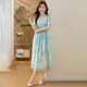 Aemape Mulberry Seide High-End-Temperament hoher Taille V-Ausschnitt gedruckter Rock für Frauen 2025 Sommer neuer Seiden mit mittlerer Länge gefälschter Stil Kleid Bild Farbe L 1105-115jin [Jin gleich 0,5 kg]