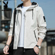 Playboy (PLAYBOY) autumn jacket for men 2025 new autumn hooded youth loose jacket short solid color jacket K12131 gray 2XL [recommended 150-165Jin [Jin equals 0.5 kg]]