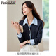 PinCai long-sleeved shirt for women, contrasting color design, fake two-piece shirt, layered style top P53S046