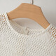 
Late white 2025 summer simple temperament cotton blouse short sleeve hollow print design sense irregular hem T-shirt for women off-white M