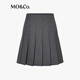 MO&Co. C+ Series Skirt 2025 Autumn New Sheep Wool Worsted I-pleat High Waist MBE3SKT030 Dark Pattern Gray S