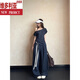 Victoria's style casual suit for women's summer 2025 new style paired with a complete set of navy blue slanted shoulder short-sleeved T-shirt wide-leg pants two-piece set white pants S