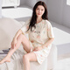 
Fenten pajamas for women's summer thin pure cotton short-sleeved large size loose outdoor home clothing set Apricot color L