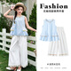 Disney girls suit summer thin girl bohemian sleeveless t-shirt wide-leg pants suit TD2ET012 blue and white 160