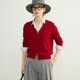 ROMON sweater women merino 100% wool 2025 spring and autumn new style V-neck sweater jacket women layered top Space red L
